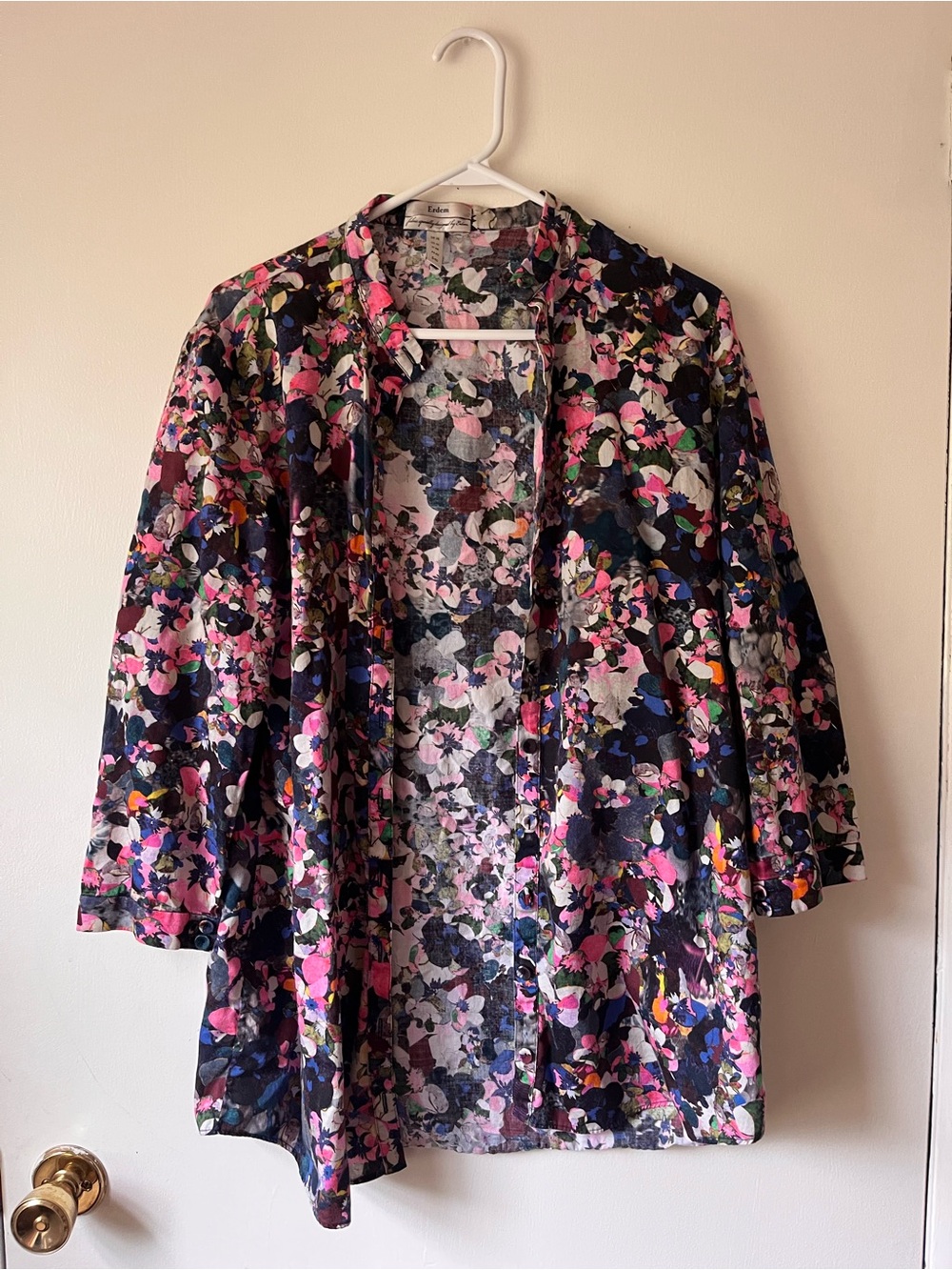 ERDEM Women's Floral Button Down Half Sleeve Cardigan in Multicolor Size 10